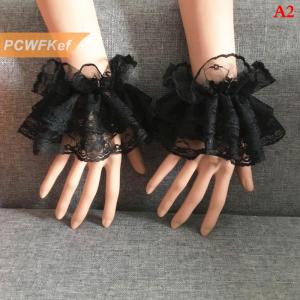 【PCWFKef】 Lolita tay áo cổ tay còng Xù Hoa Đen ren đàn hồi Vòng đeo tay nữ thanh lịch găng tay ren ngắn Halloween