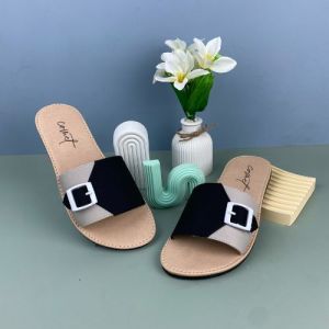 CMT lunox Sandal wanita slop kokop Sandal Plat Nonslip Teplek Motif Gesper Sabuk