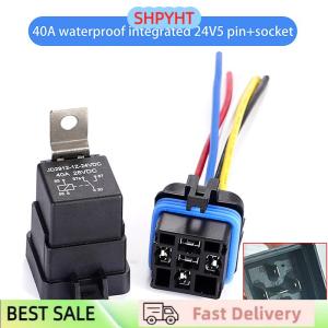 SHPYHT 1 Set Car Relay With Socket DC 12 24V 40A 4 5Pin AMP Waterproof Relay Harness Tinned Copper Wires 5-PIN SPDT For Boat Auto Fan