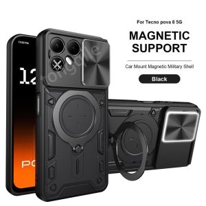 Case For Tecno Pova 8 7 Pro Ultra Pova8 Pova7 5G 4G 2026 Phone Casing Back Cover Shockproof Bumper Car Stand Holder Bracket CD Pattern Slide Window Camera Protect