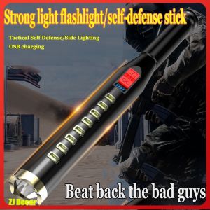 9 LED Powerful Rechargeable Flashlight Baseball Bat Torch Outdoor Patrol Flash light Multi-function COB Hand Lamp Self-defensive flashlight