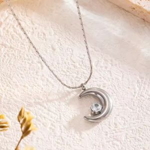 Moon Design Gold Plated Necklace With Zirconia