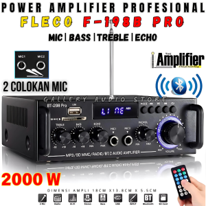 Power Amplifier Stereo Bluetooth FLECO BT-198B PRO 2000W | Ampli Mini Bluetooth Karaoke Indikator Meter VU Suara Surround 2MIC FM AUX USB SD AMP Remote Kontrol | Amplifier Power 2000 W Support USB/SD/FM/MP3 Cocok Untuk Speaker Bluetooth Jumbo Full Bass