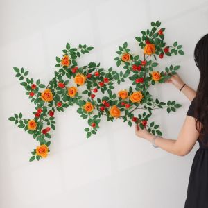 CANICECA DIY Artificial Rose Vine Rattan Vine 190cm Silk Flowers Rattan 3D Hanging Rose Wedding Decor