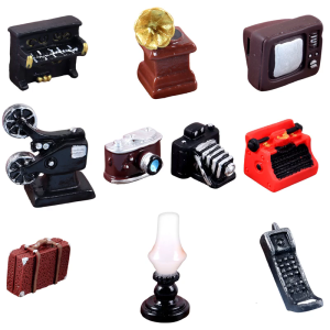 2PCS Old Fashioned Retro Appliances for Dollhouses Miniature Home Furniture Models Set Piano Phonograph Television