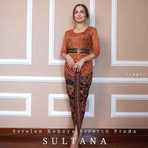 Setelan Kebaya Stretch Kutubaru Sultana Lengan 3/4. dan Rok Knit Full Stretch Desain Songket Bali Kebaya Bali Modern