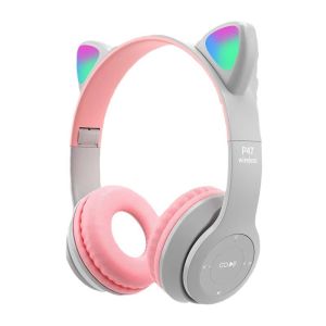 EARPHONE FULL BASS JERNIH BLUETOOTH TELINGA KUCING P47M BARU DAN PAKU BLUETOOTH HEADSET KARTUN PRODUSEN HEADPHONE NIRKABEL SISWA