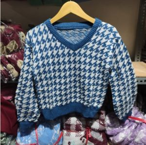 Crop Sweater Houndstooth / Rajut Outer Wanita Trendy Murah / Sweater Rajut Crop Top