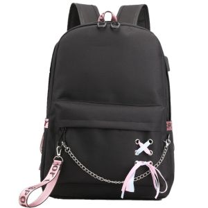 DIVATEN Large Capacity School Backpack Silk Ribbon Black Laptop Backpack Stylish Breathable Shoulder Bag For Laptop