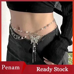 [PAM] Đơn Giản Sáng Bóng Bướm Trang Trí Dây Thắt Lưng Vành Đai Mỏng Cho Phụ Nữ Cô Gái Thời Trang Có Thể Điều Chỉnh Kim Loại Dây Đeo Thắt Lưng Punk Cơ Thể Mỏng Chuỗi