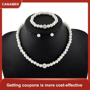 【CANAMEK 】 Fashion Pearl Jewelry Sets Luxury Ball Pearls Necklace Earrings Bracelet Sets