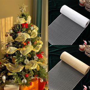 26cm 10Yards Gold Sliver Christmas Flower Wreath Mesh DIY Xmas Tree Ribbon Decoration Wedding Christmas Gift Wrapping Ribbon