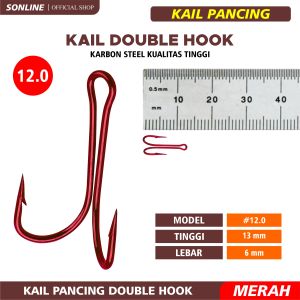 SONLINE - Kail Pancing Double Hook Kail Isi 2pcs/pack High Carbon Steel Fishing Hook Warna Merah