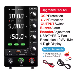 KAUIQU Adjustable Laboratory DC Power Supply 30V 5A 30V 10A 60V 5A 120V 3A DC Switch Bench Power Source Voltage Regulator Stabilizer 150W 300W 360W OCP OVP Output Switch for Electronic Device Repair