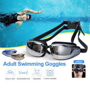 Professional Swimming Goggles For Adult Teenager Anti-Fog UV Protection Electroplated Reflective Optical Goggles Leakproof Plain Glass Spectacles No Dioptric Normal Swimming Goggles CNY Gift Present