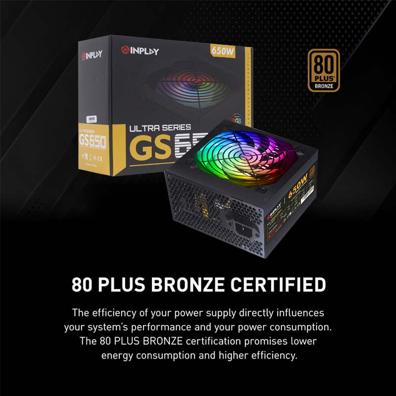 Inplay Power Supply 450W 550W 650W 750W PSU 80 PLUS Bronze With RGB Light For Computer PC Power 80Plus Bronze Certified