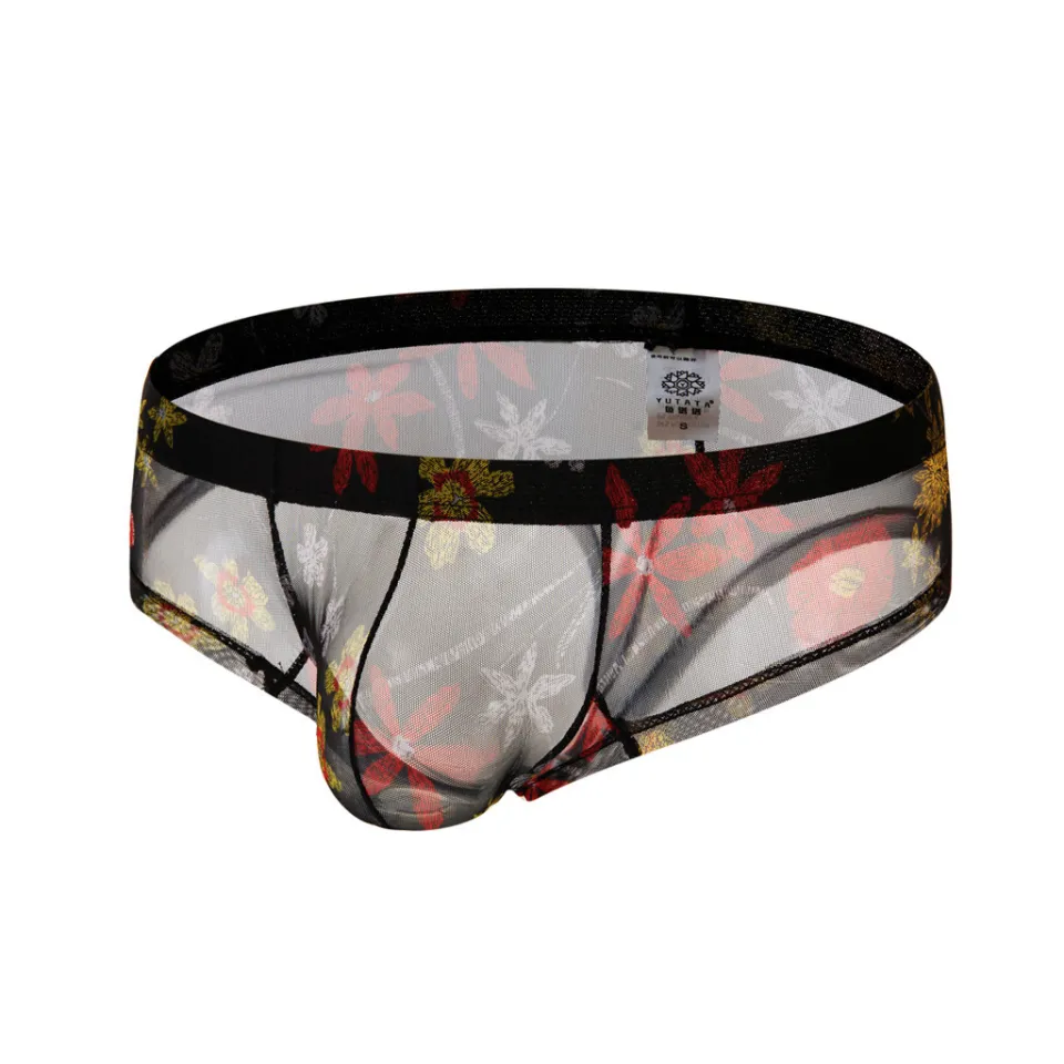 Rainny Men's Sexy Underwear men Transparent See Through Shorts Hot Lip  Print Underpants