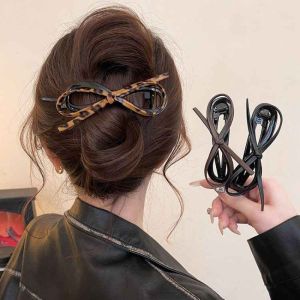 New Korean Leopard Leather Bow Twist Clip Womens Temperament Hair Accessories
