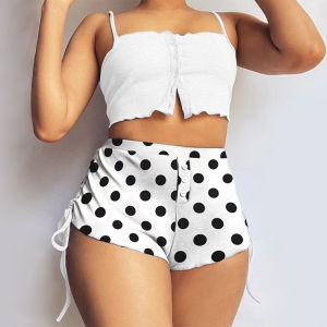 ELF TRIBE Phụ Nữ Của Homewear in có nút áo ba lỗ bộ quần đùi Có Thể được bị mòn Tie Stretch Phụ Nữ Đồ Ngủ