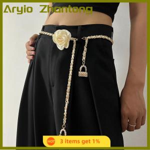 Aryio Fashion Flower Chain Belt Female Waist Adjustable Punk Metal Belts For Women High Quality Luxury Dress Pant Chains