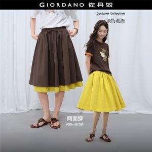 Giordano Women 100% cotton two-way wear contrast midi skirt Free Shipping 18466818