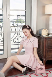 Váy thiết kế cổ bẻ phối nút dáng xoè xếp ly phong cách trẻ trung cá tính NEWFASHION99