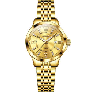 OLEVS 3620 Quartz Fashion Women Watch Gift Round-dial Stainless Steel Watchband Wristwatch Calendar