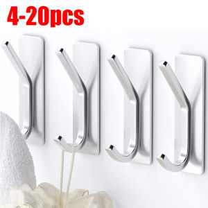 【Super low price】4-20Pcs Wall Storage Hooks Self-adhesive Robe Coat Hanging Hooks Stainless Steel Kitchen Bathroom Towel Holder Organizer Rack
