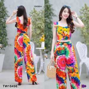 AK 18498 set 2 ชิ้น เสื้อสายเดี่ยวมัดย้อมแขนระบาย