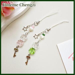 Hmeme Sweet Four Leaf Clovers Beaded Phone Charm For Women Girls Cute Exquisite Keychain Pendant Fashionable Phone Lanyard Gifts