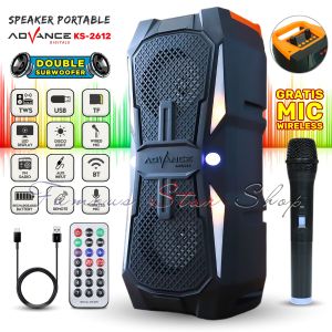 Speaker Bluetooth Karaoke Wireless ADVANCE KS-2612 LED 2 Subwoofer Gratis ( MIC TANPA KABEL+REMOT+CASAN USB TIPE-C ) Bisa COD