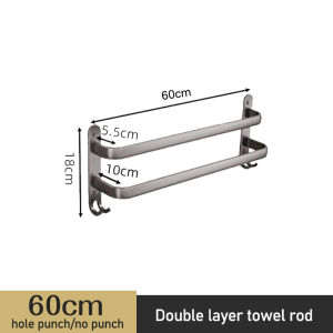 TISAS 60cm Punching/No Punching Towel Holder For Bathroom Rust Resistant Space Aluminum Towel Rod Rack Hanging Holder
