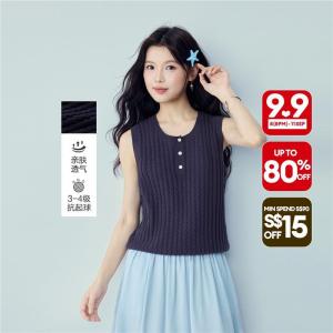 Giordano Beau Monde Women crewneck wave knit tank Free Shipping 13356258