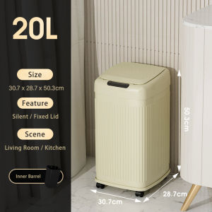 Plexor Automatic Motion Sensor Trash Can with Lid and Wheels Rechargeable 20/30/50L Intelligent Trash Bins with Removable Inner Bucket Metal Garbage Bin for Kitchen Bathroom Bedroom Office commercial