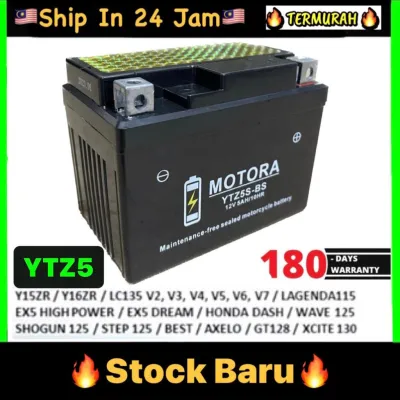 YTZ5 YTZ5S BATTERY EX5 DREAM WAVE125 WAVE LC135 V2 V3 V4 Y15ZR Y15 ALPHA EGO LC FI LAGENDA 115 ( MAINTENANCE FREE ) MOMO