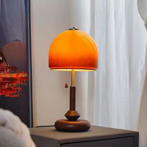 SXH Mushroom table lamp bedroom bedside lamp vintage Bauhaus old Shanghai study decoration ornament ambient light solid wood lighting fixture