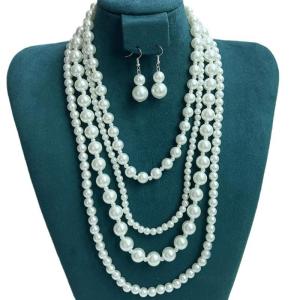 Womens Elegant Multi Strand Faux Pearls Beaded Necklace and Earrings Set Stylish Set for Fashion Enthusiasts