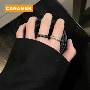 【CANAMEK】 2Pcs Fashion Shiny Geometric Couple Ring For Men Women Exquisite Daily Versatile Black White Ring Jewelry Accessories Gifts
