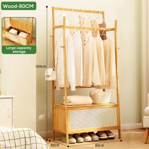 Bamboo Wardrobe Cabinet with Organizer Wooden Coat Rack Garment Rack For Bedroom Clothing Rack  Hanging Clothes