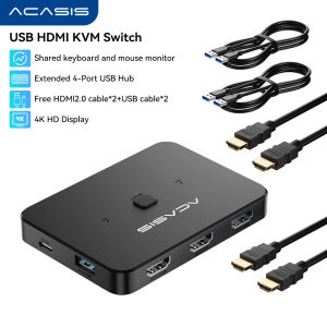 Acasis Dual PC 4K60Hz KVM Switch: 2-in-1 USB 3.0 Monitor Sharing One-Key Switch & Multi-OS Support for Windows/Mac/Linux