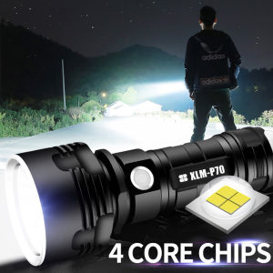 Senter LED Cas Super Terang Jarak 1000 Meter Paket Lengkap Senter+USB+Baterai 26650+Box Senter LED USB Rechargeable P70 50W 1000 Lumens 3 Mode Cahaya Bahan Full Aluminium
