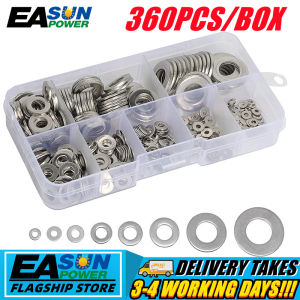 360PCS 304 Stainless Steel Flat Washers Plain Washer Flat M2 M2.5 M3 M4 M5 M6 M8 M10 Gasket Ring Gasket Spacers Kit