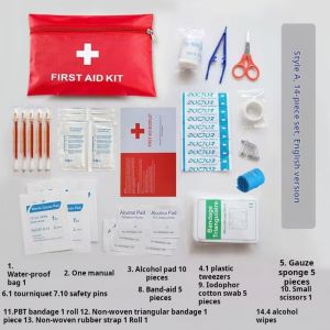 Red 21-Piece First Aid Kit Portable Waterproof EVA Hard Shell for Emergency Care