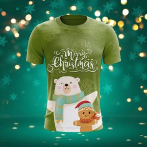 Whimsical Polar Bear Christmas T-Shirt - 'Merry Christmas' Gingerbread Friend Design Top