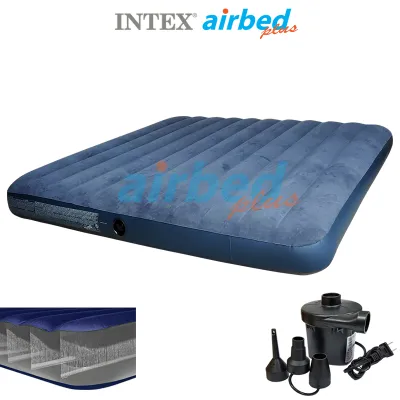 Intex ที่นอนเป่าลม ดูรา-บีม ไฟเบอร์-เทค 6 ฟุต (คิง) 1.83x2.03x0.25 ม. สีน้ำเงิน รุ่น 64755 + ที่สูบลมไฟฟ้า