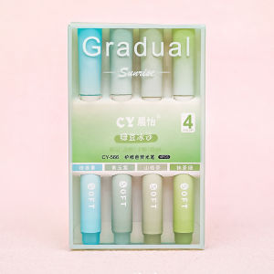 4 Colors Gradation Oblique Highlighter Student Marker Pen Morandi Color Colorful Pen Boxed Gift