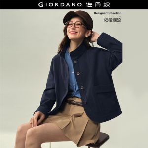 Giordano Women Stand collar novelty button cotton jacket Free Shipping 18376510