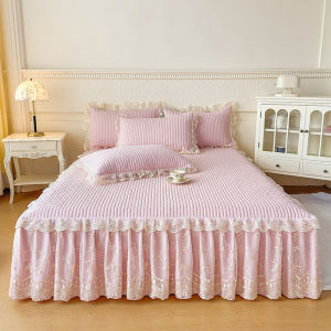Solid Color Bed Skirt Premium Princess Lace Bedsheet Thickened Non-Slip Mattress Protector Queen/King/Super King Sheets Pillow Cases
