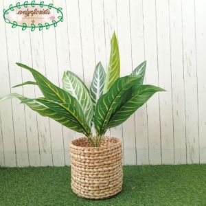 Pohon Artificial Daun Aglonema Hijau Strip Pot Dasar Hitam Cover Eceng Gondok Dekorasi Ruang Tamu Aesthetic