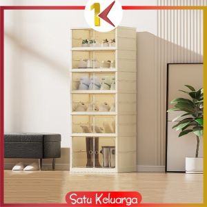 SK-C1080 Kotak Sepatu Susun Lipat Transparan Anti Debu Rak Serbaguna / Lemari Sepatu 6 Tingkat
